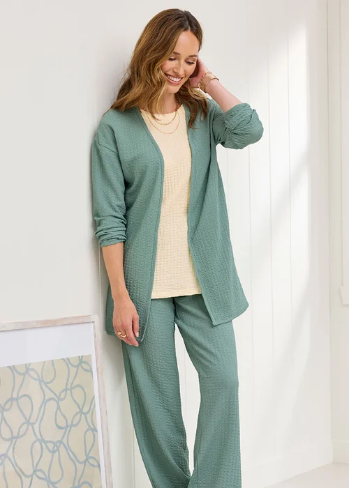 Cotton Traders Light Sage Textured Jersey Cardigan - 12 Image 2