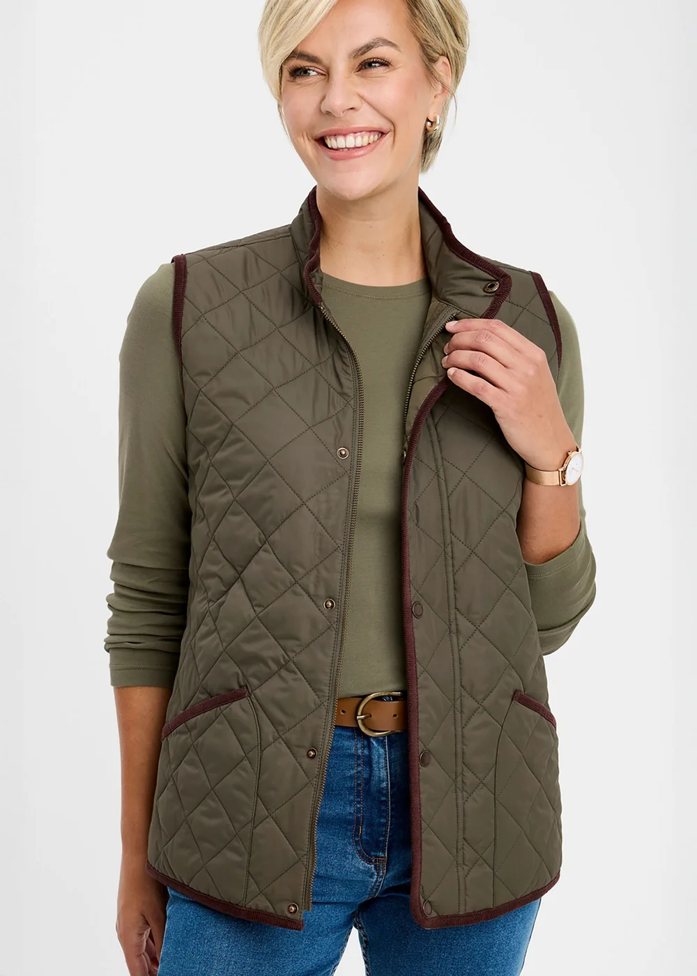 Cotton Traders Light Moss Quilted Gilet - S Image 1