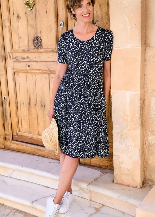 Cotton Traders Navy Printed Jersey Knee Length Dress - 14 Image 3