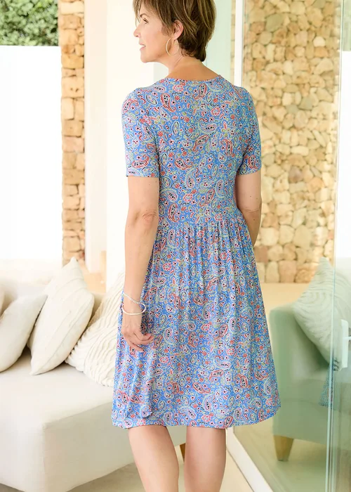 Cotton Traders Pearl Blue Printed Jersey Knee Length Dress - 18 Image 4