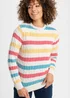Cotton Traders Stripe White Cotton Cable Crew Neck Jumper - XL Image 4
