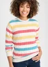 Cotton Traders Stripe White Cotton Cable Crew Neck Jumper - XL Image 3