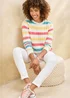 Cotton Traders Stripe White Cotton Cable Crew Neck Jumper - XL Image 1