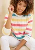 Cotton Traders Stripe White Cotton Cable Crew Neck Jumper - XL Image 2