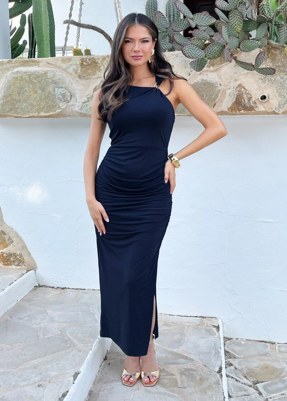 AX Paris Navy Bodycon Gold Hardware Detail Midi Dress - 14 Image 3