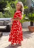 AX Paris Red Abstract Print Shirred Waist Smock Midi Dress - 12 Image 3