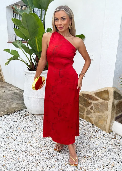 AX Paris Red Smudge Print One Shoulder Twist Back Midi Dress - 16 Image 3