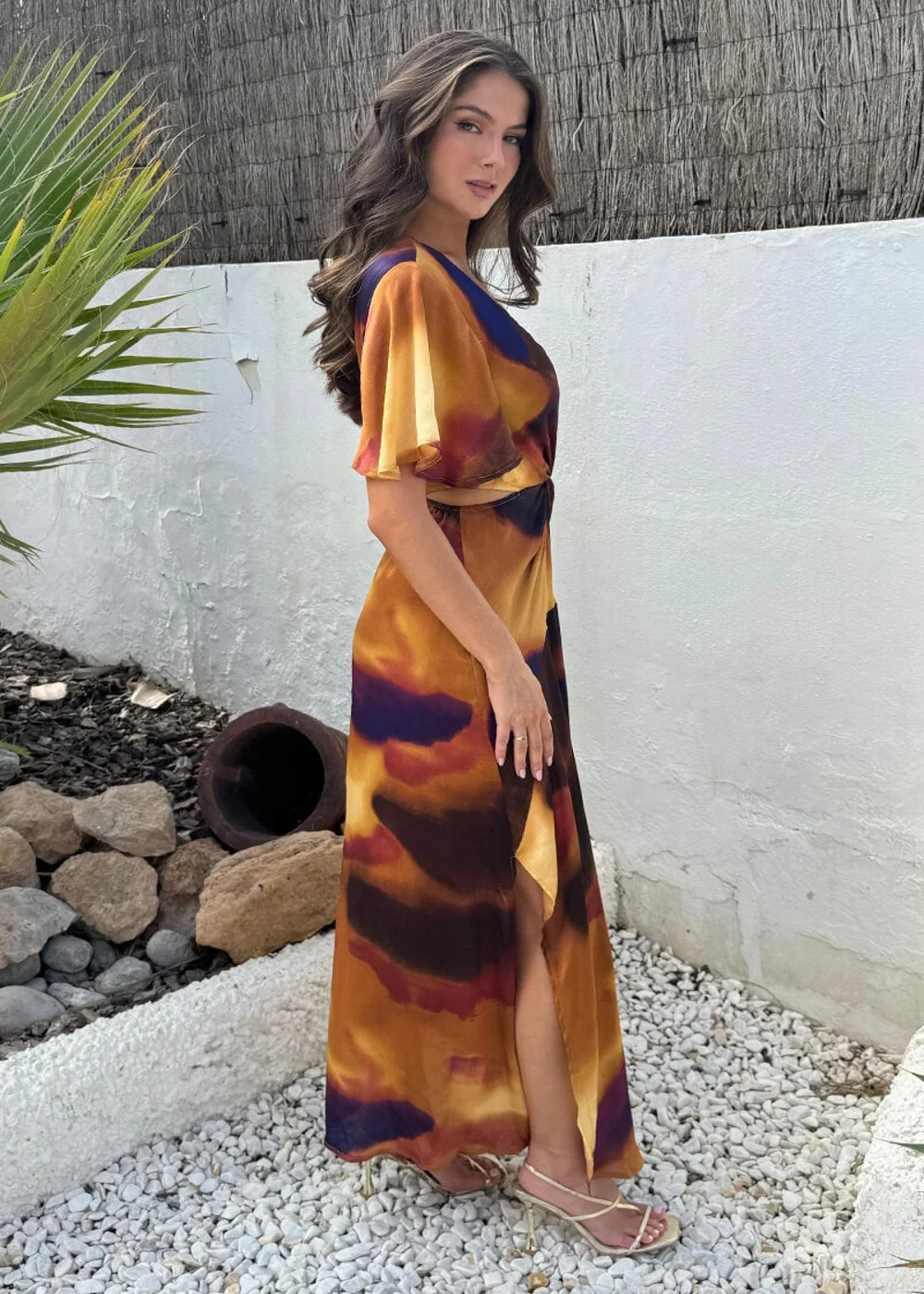 AX Paris Multi Smudge Print Cut Out Knot Detail Midi Dress - 10 Image 4