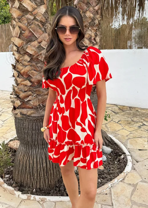 AX Paris Red Abstract Print Butterfly Sleeve Frill Hem Mini Dress - 14 Image 3