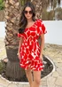 AX Paris Red Abstract Print Butterfly Sleeve Frill Hem Mini Dress - 14 Image 3