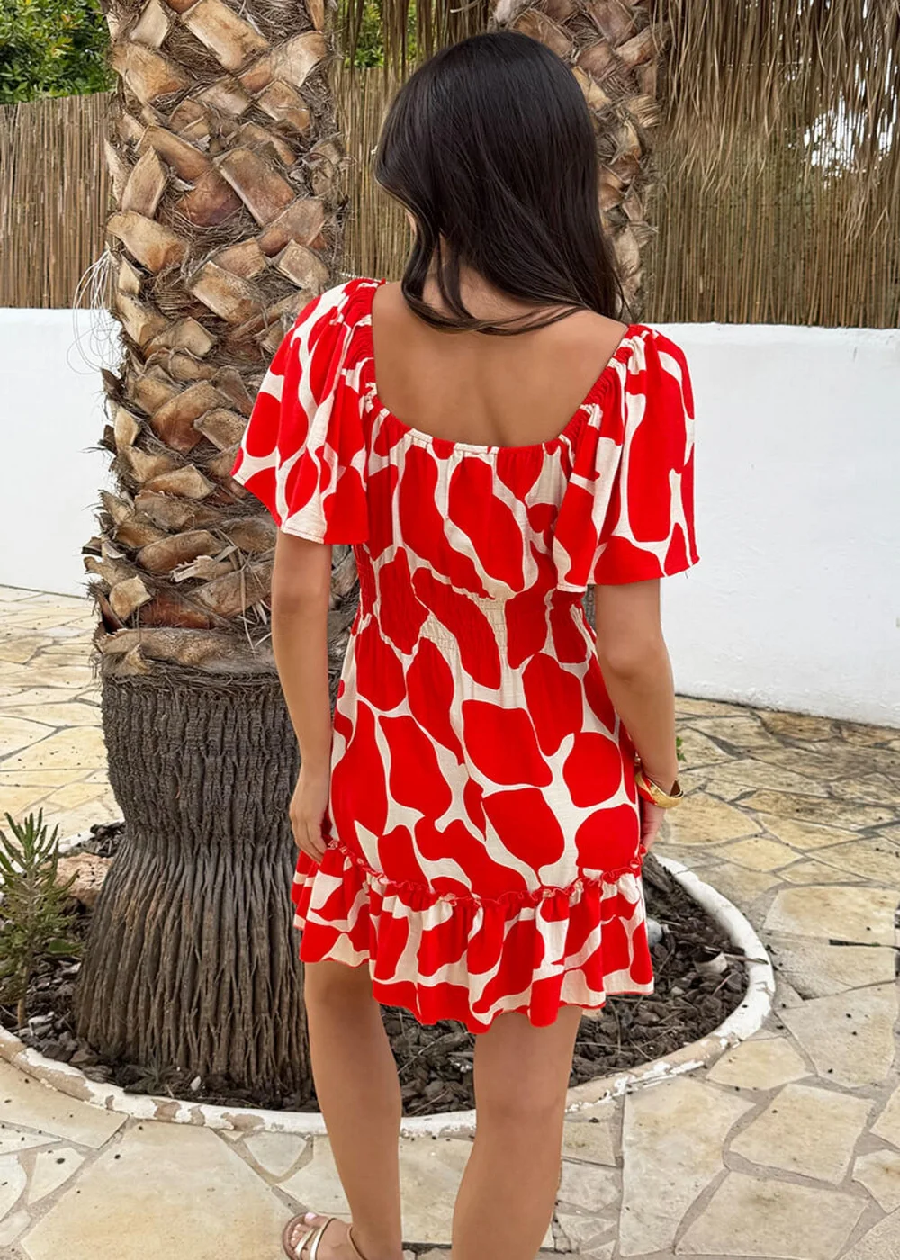 AX Paris Red Abstract Print Butterfly Sleeve Frill Hem Mini Dress - 14 Image 5