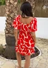 AX Paris Red Abstract Print Butterfly Sleeve Frill Hem Mini Dress - 14 Image 5