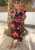 AX Paris Black And Cerise Floral Print Belted Wrap Midi Dress - 16 Image 3