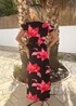 AX Paris Black And Cerise Floral Print Belted Wrap Midi Dress - 16 Image 5
