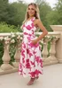 AX Paris Pink & Cream Floral Print Tie Halter Neck Midi Dress - 18 Image 4