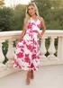 AX Paris Pink & Cream Floral Print Tie Halter Neck Midi Dress - 18 Image 1