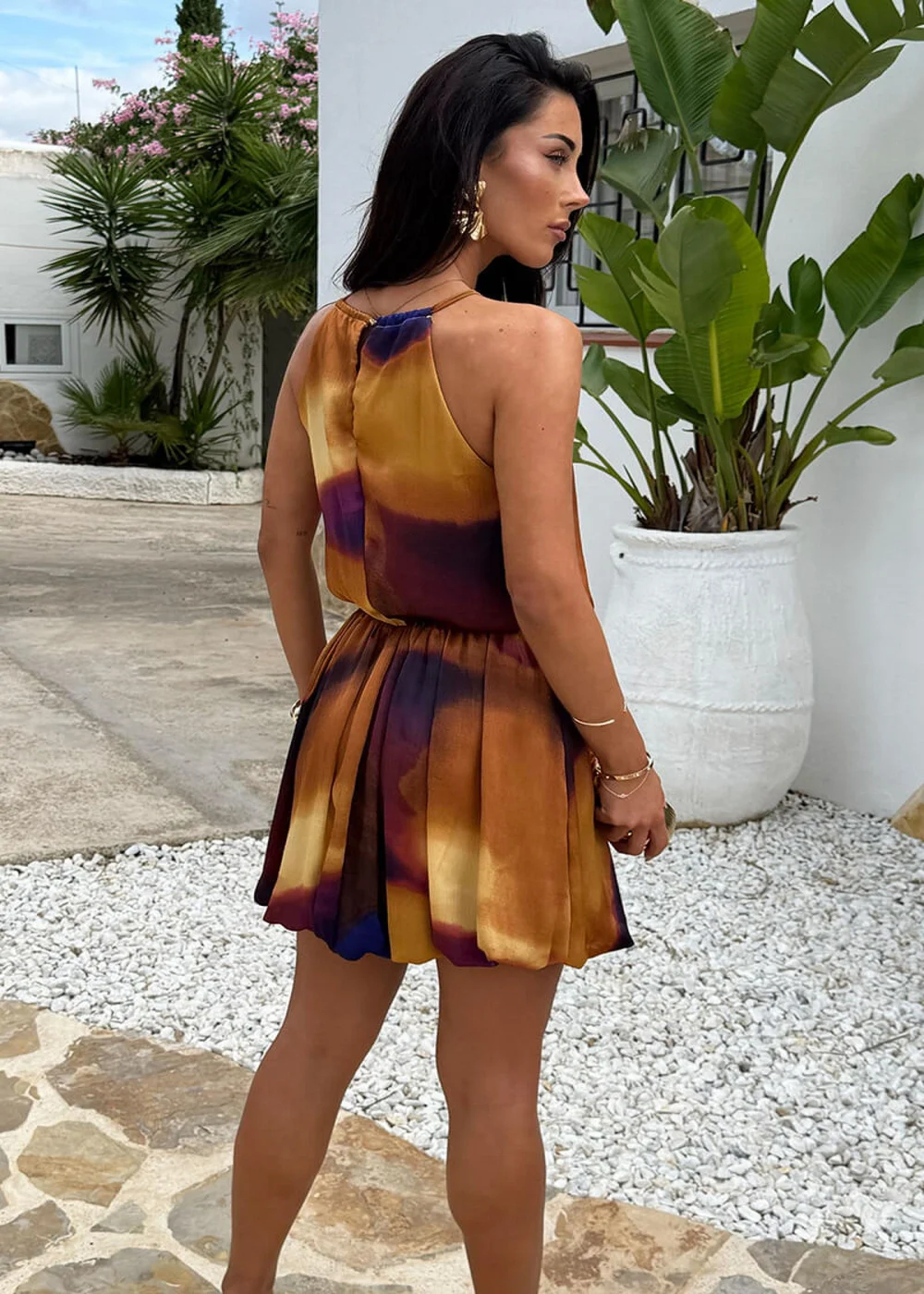 AX Paris Multi Smudge Print Racer Neck Bubble Hem Mini Dress - 6 Image 5