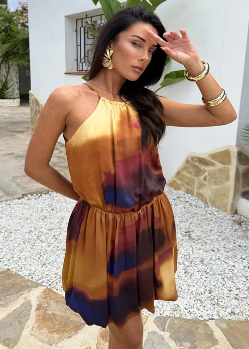 AX Paris Multi Smudge Print Racer Neck Bubble Hem Mini Dress - 6 Image 3