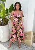 AX Paris Pink Tropical Flower Print Cold Shoulder Zig Zag Hem Midi Dress - 16 Image 1