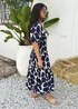 AX Paris Navy and Cream Abstract Print Puff Sleeve Smock Midi Dress - 14 Image 5