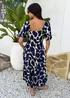 AX Paris Navy and Cream Abstract Print Puff Sleeve Smock Midi Dress - 14 Image 4