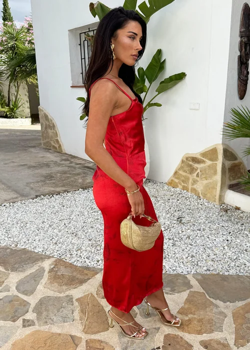 AX Paris Red Printed Ruched Side Strappy Midi Dress - 8 Image 4