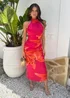 AX Paris Pink & Orange Floral Print Halter Neck Midi Dress - 16 Image 1