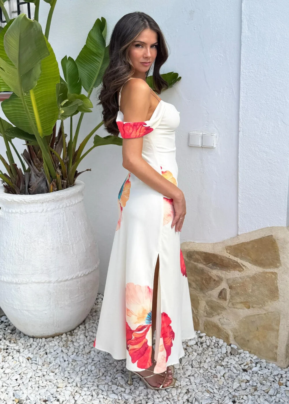 AX Paris Cream Floral Print Cold Shoulder Cowl Slip Midi Dress - 8 Image 4