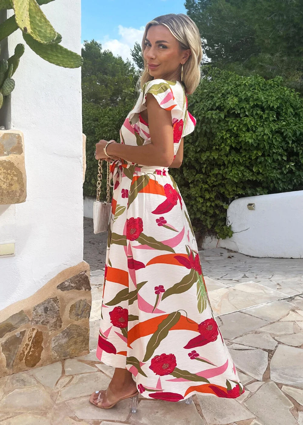 AX Paris Multi Floral Print Wrap Top Belted Midi Dress - 14 Image 4