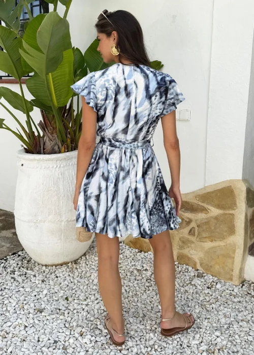 AX Paris Blue Abstract Animal Print Wrap Top Skater Mini Dress - 8 Image 5