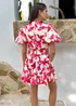 AX Paris Pink & Cream Floral Print Puff Sleeve Skater Mini Dress - 10 Image 5