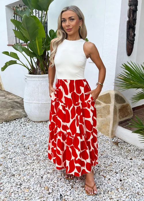 AX Paris Orange Abstract Print 2 In 1 Smock Midi Dress - 16 Image 3