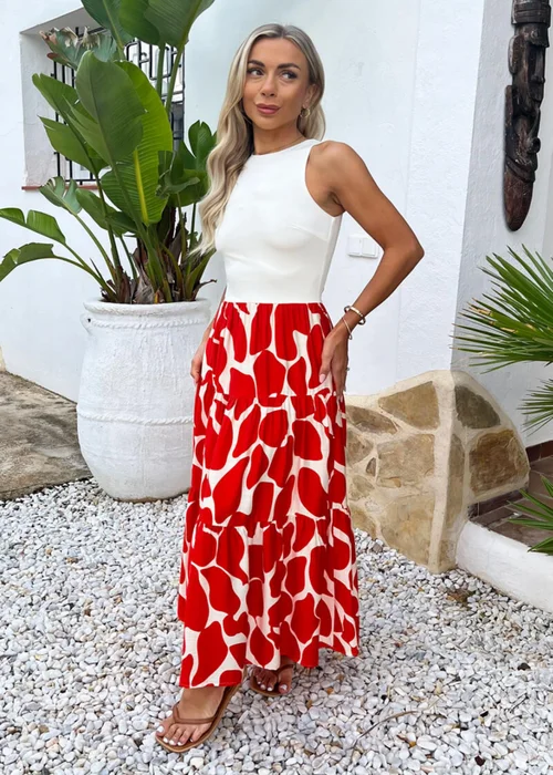 AX Paris Orange Abstract Print 2 In 1 Smock Midi Dress - 16 Image 1