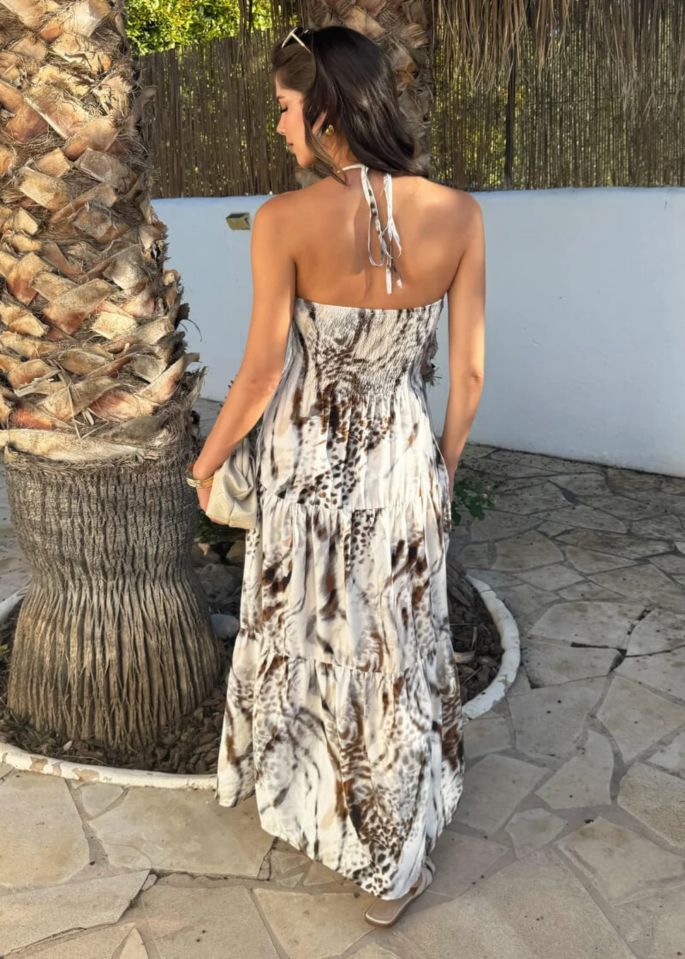 AX Paris Multi Animal Print Tie Neck Shirred Top Smock Midi Dress - 16 Image 5