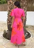 AX Paris Pink & Orange Floral Print V Neck Cut Out Knot Detail Midi Dress - 16 Image 5