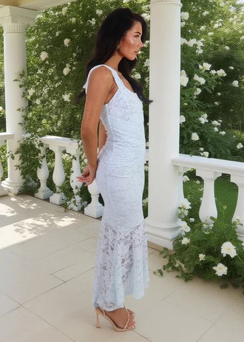 AX Paris Ice Blue Lace Ruched Detail Fishtail Midi Dress - 16 Image 4