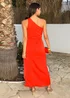 AX Paris Burnt Orange One Shoulder O-Ring Wrap Skirt Midi Dress - 16 Image 5