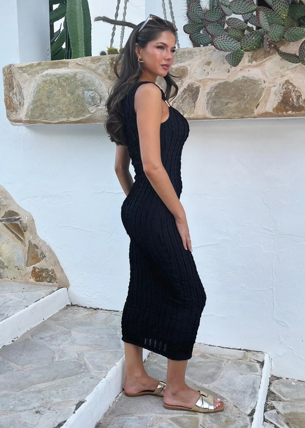 AX Paris Black Textured Asymmetric Neckline Bodycon Midi Dress - 16 | Matalan AX Paris Black Textured Asymmetric Neckline Bodycon Midi Dress - 16 | Matalan
