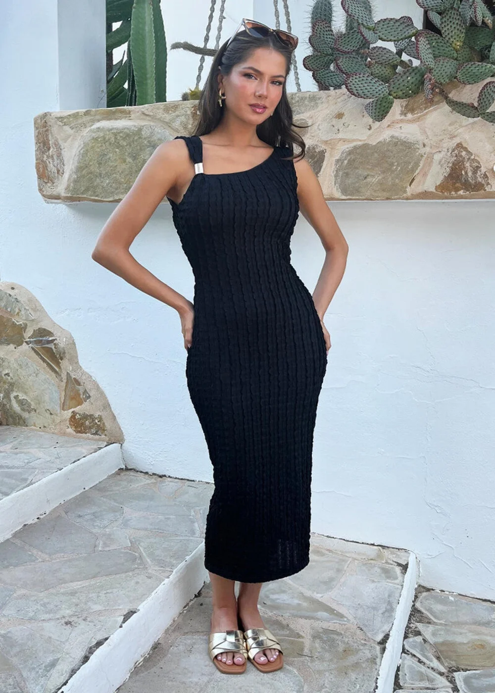 AX Paris Black Textured Asymmetric Neckline Bodycon Midi Dress - 16 | Matalan AX Paris Black Textured Asymmetric Neckline Bodycon Midi Dress - 16 | Matalan