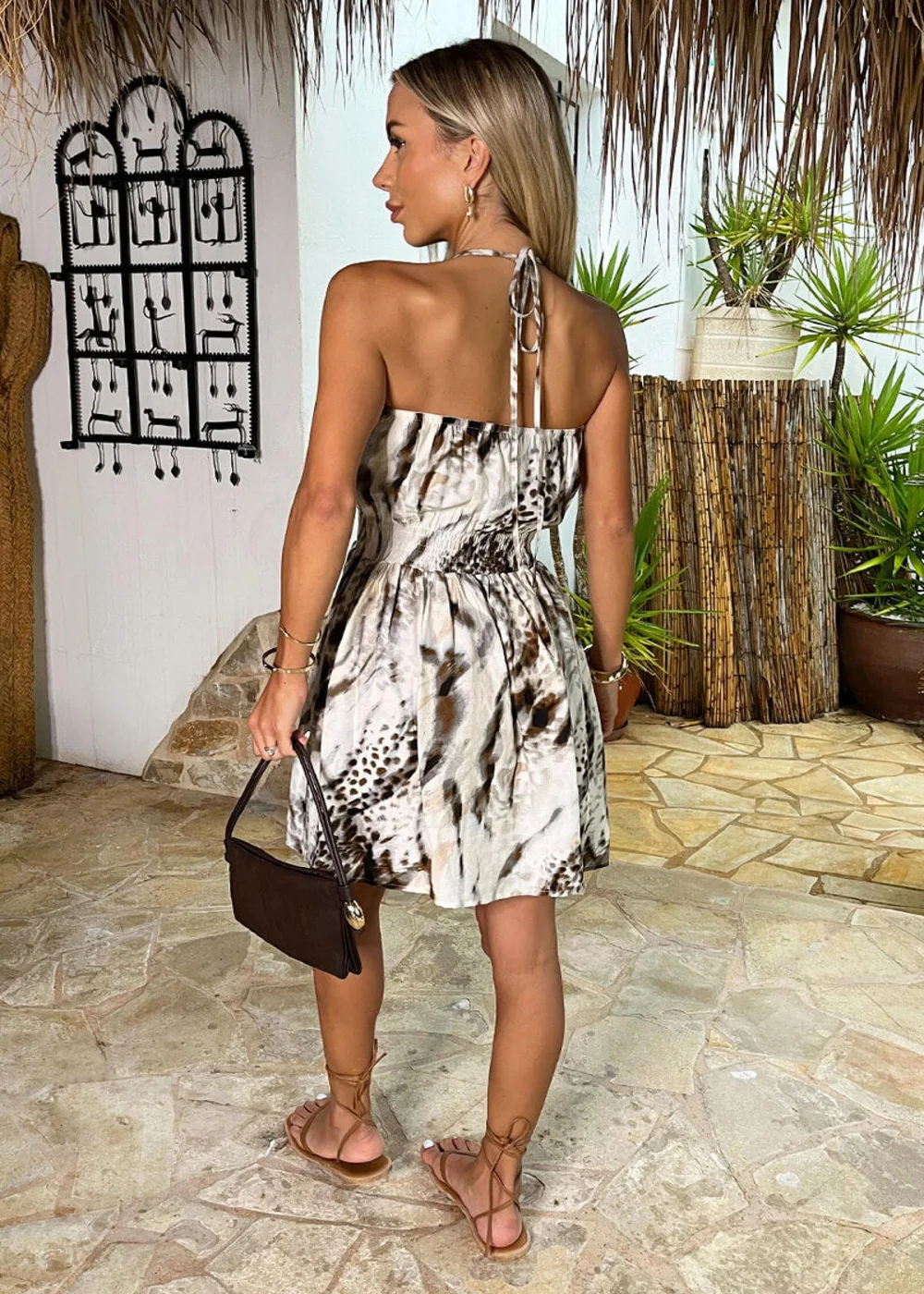 AX Paris Multi Animal Print Tie Neck Shirred Waist Mini Dress - 8 Image 5