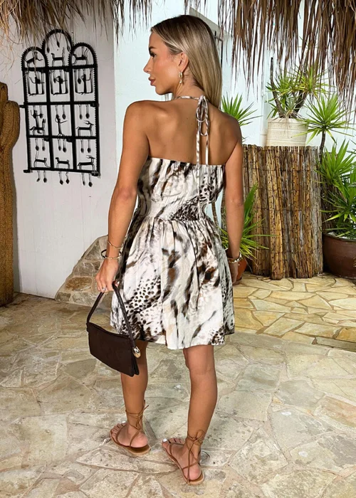 AX Paris Multi Animal Print Tie Neck Shirred Waist Mini Dress - 8 Image 5