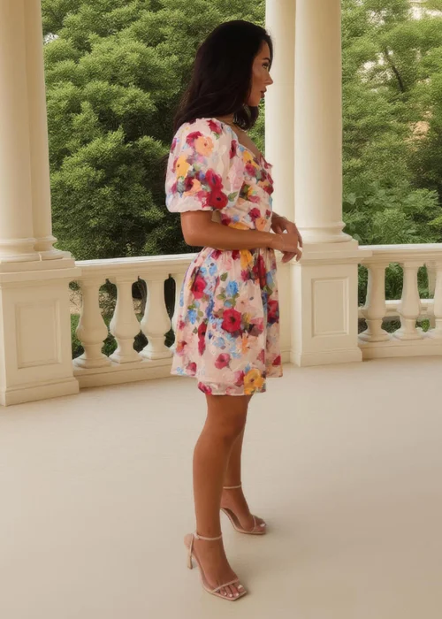 AX Paris Multi Floral Print Chiffon Wrap Top Mini Dress - 8 Image 4