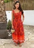 AX Paris Orange Boho Border Print Frill Strap Smock Midi Dress - 14 Image 2