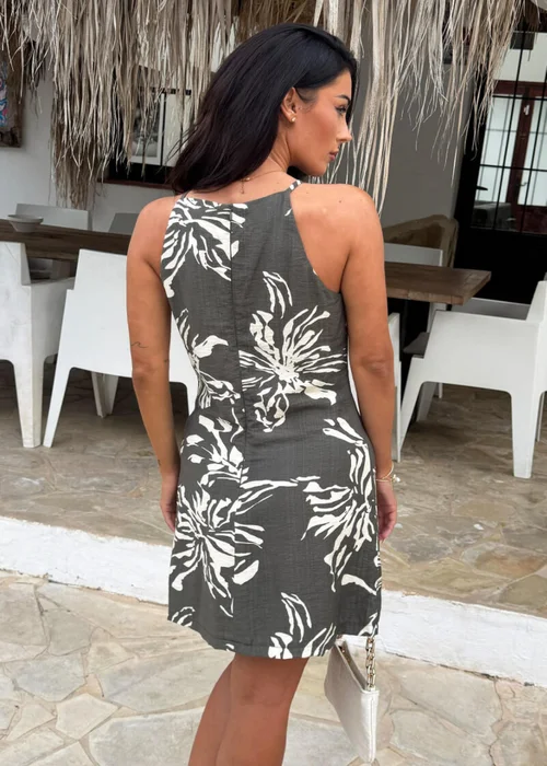 AX Paris Khaki Abstract Floral Print Racer Neck Mini Dress - 16 Image 5
