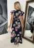 AX Paris Navy Floral Printed Belted Wrap Midi Dress - 10 Image 5
