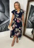 AX Paris Navy Floral Printed Belted Wrap Midi Dress - 10 Image 2