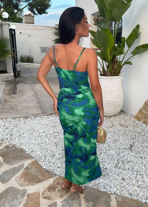 AX Paris Green & Blue Abstract Print Strappy Midi Dress - 16 Image 5