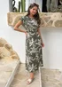 AX Paris Khaki Abstract Floral Print Flutter Sleeve Midi Dress - 8 Image 2