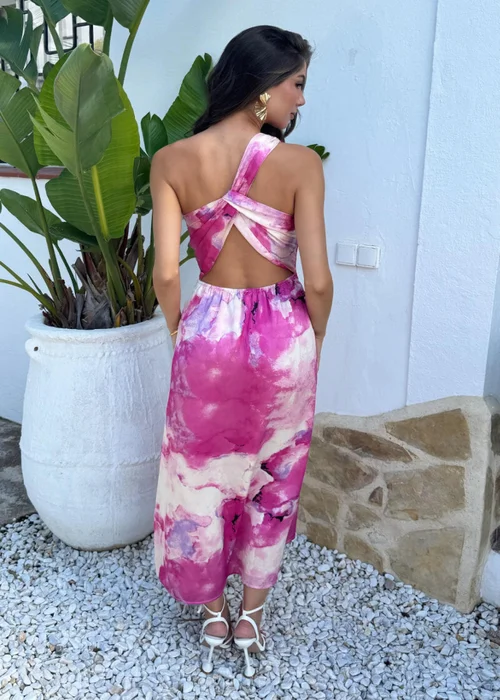 AX Paris Pink Marble Print One Shoulder Twist Back Midi Dress - 10 Image 5