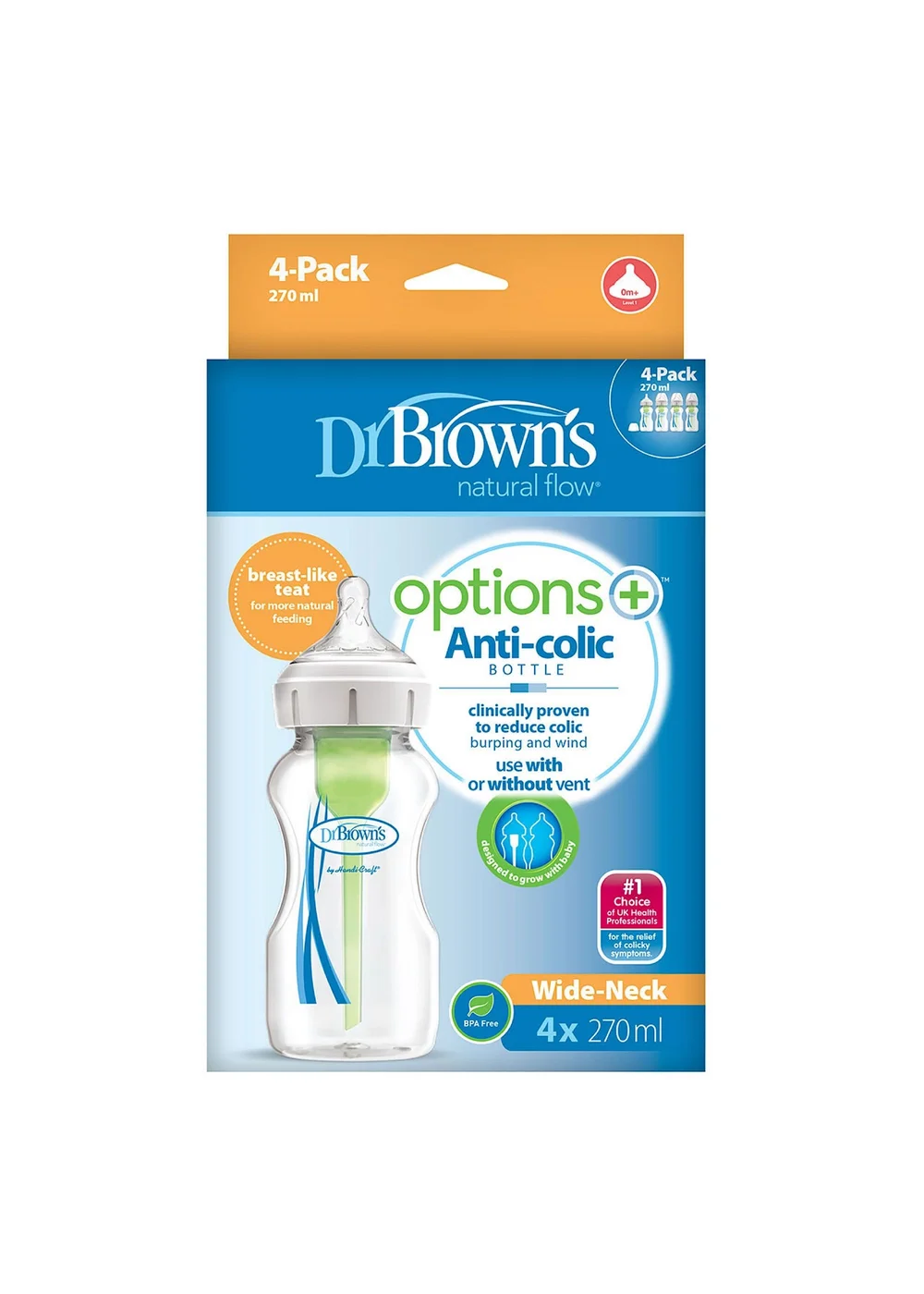 Dr Browns Options+ 270ml Feeding Bottle 4 Pack - One Size Image 2